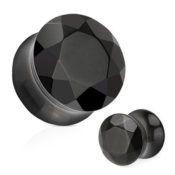 Plug Facetado Pedra Ágata Negra