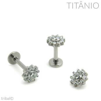 Labret Flor Zircônia 11 Pedras Titânio