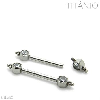 Barbell Mamilo Disco Zirconia 3 Esferas Titânio