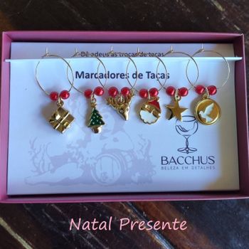 Conjunto Marcador de Taças Bacchus - Natal Presente Ouro