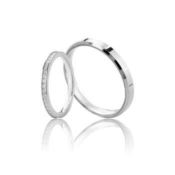 Aliança prata fina 2mm cravejada/chanfrada