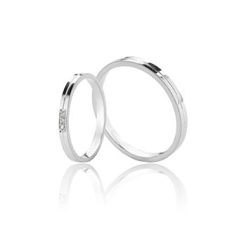 Aliança prata fina 3 pedras com canal  2mm