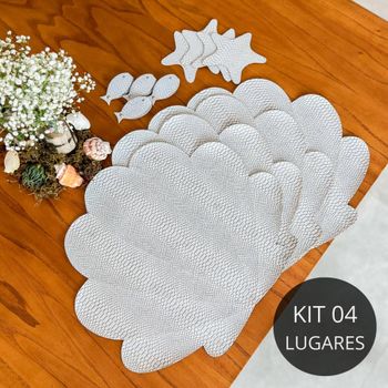 Kit 4 Lugares em Couro Ecológico - Coleção Mar Calmo
