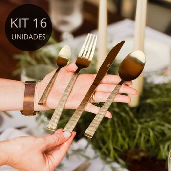 Faqueiro 16 Peças de Aço Inox Champanhe Santorini - Lyor