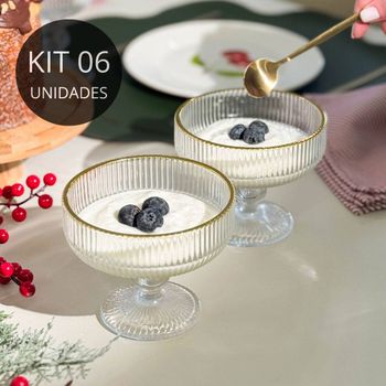 Jogo 6 Taças de Vidro para Sobremesa Lines Fio de Ouro 320ml