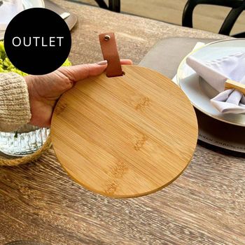 OUTLET Tábua Redonda de Bambu com Alça em Couro Ecológico