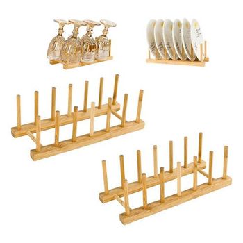 Kit 2 Escorredor Suporte Organizador Pratos Copos Bambu 30cm