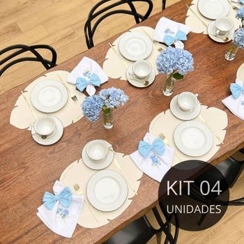 Kit 4 Americanos Folhas em Couro Ecológico Off White - Coleção Hortênsias