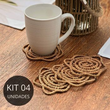 Kit 4 Porta Copos de Fibra Natural Flor Palm- Coleção Margaridas