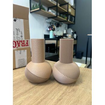 Kit 2 Vasos Bulbo Canelado Textura - Bege