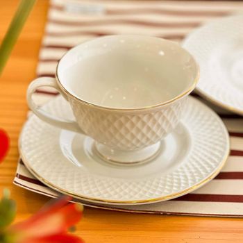 Kit 6 Xícaras de Café com Pires em Porcelana Coleção Realeza