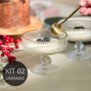 Jogo 2 Taças de Vidro para Sobremesa Lines Fio de Ouro 320ml