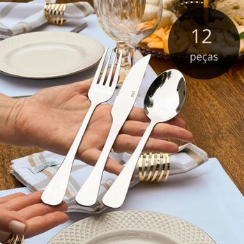 Faqueiro 12 Peças De Aço Inox  Prata Positano Premium - Lyor
