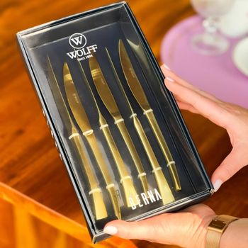 Kit 6 Facas de Sobremesa Aço Inox Berna Champanhe
