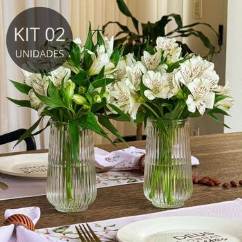 Kit 2 Vasos de Vidro Canelado Slim 15cm - 550ml