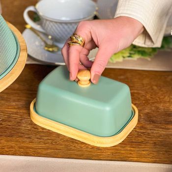 Manteigueira de Bambu com Tampa de Metal - Verde Menta