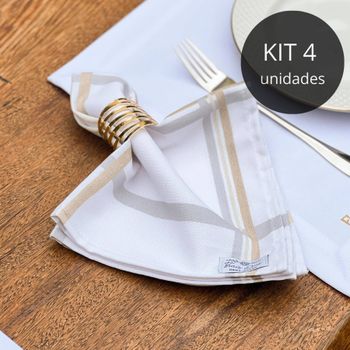 Kit 4 Guardanapos de Linho Branco Xadrez