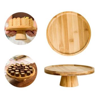 Prato Para Bolo Em Bambu Com Pé 20x7cm Lyor Redondo Boleira