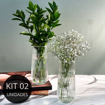 Kit 2 Vasos de Vidro Canelado Slim 20cm - 750ml