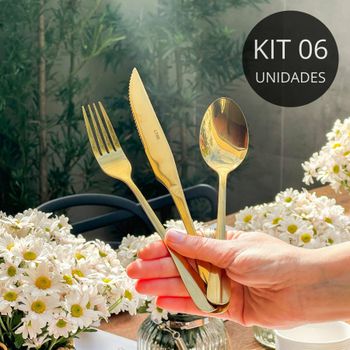 Faqueiro 6 Peças De Aço Inox  Dourado Positano Premium - Lyor