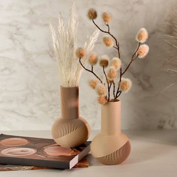 Kit 2 Vasos Bulbo Canelado Textura - Bege