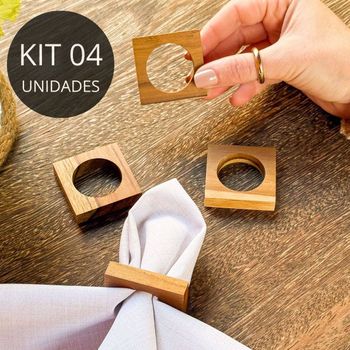 Kit 4 Porta Guardanapos Quadrados em Madeira Teca - Coleção Águias