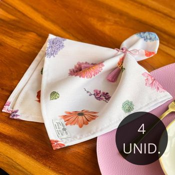 Kit 4 Guardanapos Flores em Linhão Texturizado