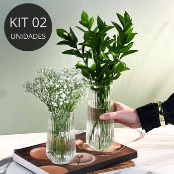 Kit 2 Vasos de Vidro Canelado Slim 550ml e 750ml