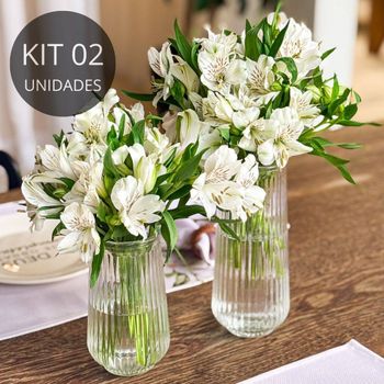 Kit 2 Vasos de Vidro Canelado Slim 20cm - 750ml