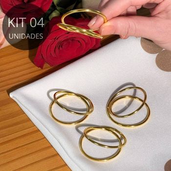 Kit 4 Porta Guardanapo Argola Dupla Metal Dourada - Coleção Elo Perfeito