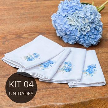 Kit 4 Guardanapos em Linho Misto - Coleção Hortênsias