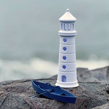Farol com Porta Vela e Barco Decorativo - Coleção Peixes