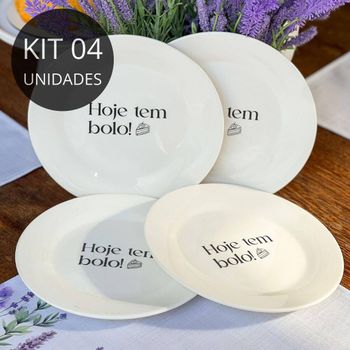Kit 4 Pratos De Sobremesa Com Frase  Hoje Tem Bolo!