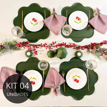 Kit 4 Americanos em Couro Ecológico Verde - Coleção Emanuel