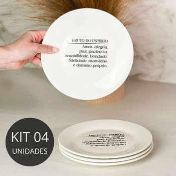 Kit 4 Pratos De Sobremesa Com Frase  Fruto Do Espírito...