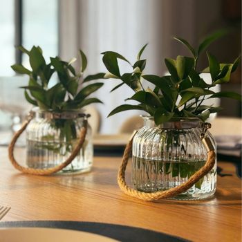 Kit 2 Vasos de Vidro Canelado com Alça Rústica - 700ML