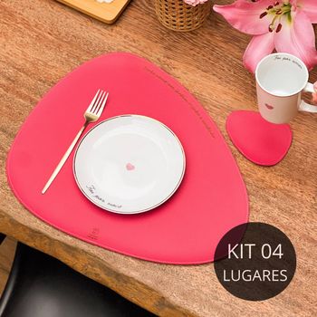 Kit 4 Americanos e Porta Copos Couro Ecológico - Jardim Regado