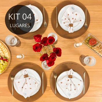 Kit 4 Lugares em Couro Ecológico - Coleção Sem Amor Eu Nada Seria