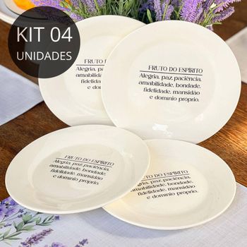 Kit 4 Pratos De Sobremesa Com Frase  Fruto Do Espírito...