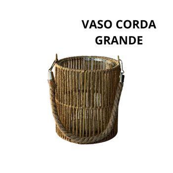Vaso de Vidro com Detalhes de Cordas e Alça Rústica Vaso Grande