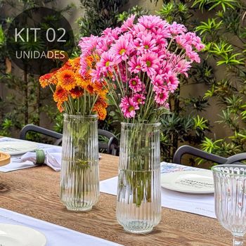 Kit 2 Vasos de Vidro Canelado Slim 20cm - 750ml