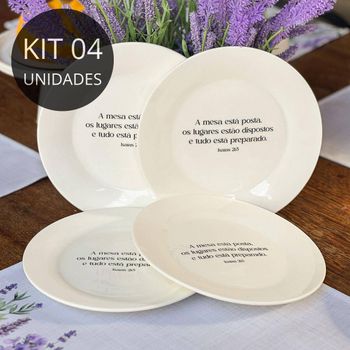Kit 4 Pratos De Sobremesa Com Frase  A Mesa Está Posta...
