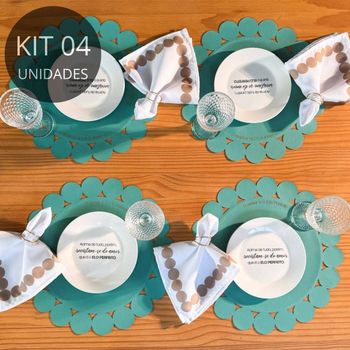 Kit 4 Americanos em Couro Ecológico Turquesa - Coleção Elo Perfeito