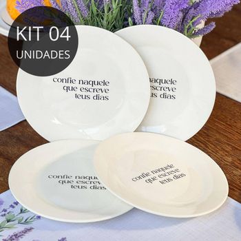 Kit 4 Pratos De Sobremesa Com Frase  Confie Naquele Que...