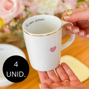 Kit 4 Canecas de Porcelana com Filete de Ouro - Foi Por Amor