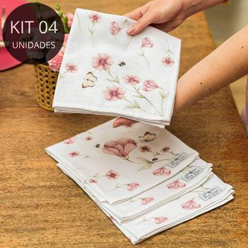 Kit 4 Guardanapos em Linho Misto - Coleção Jardim Regado