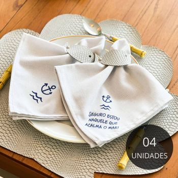 Kit 4 Guardanapos de Linho Branco - Coleção Mar Calmo