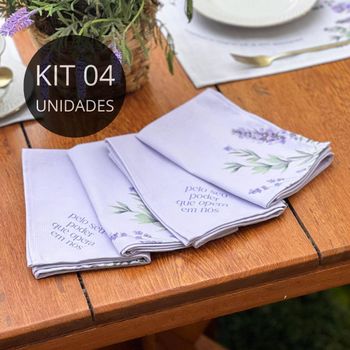Kit 4 Guardanapos em Linho Misto - Coleção Jardim de Lavandas