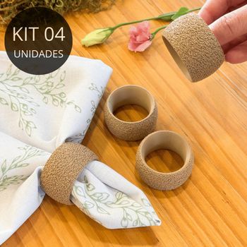 Kit 4 Porta Guardanapos Redondo Textura Nude