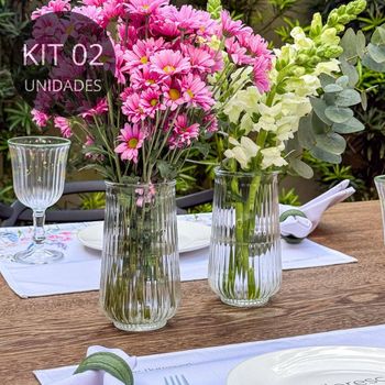 Kit 2 Vasos de Vidro Canelado Slim 15cm - 550ml